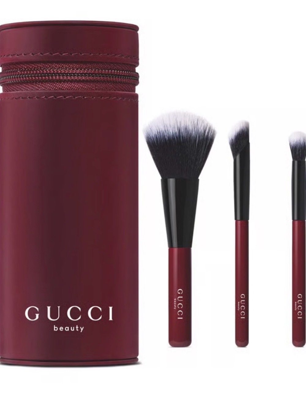 Gucci Burgundy Makeup Brush Set with Matching Case